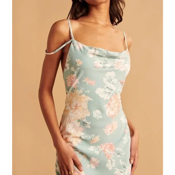 NWT Abercrombie & Fitch Cowl Neck Slip Maxi Dress Satin Floral Women's Size XL - Picture 4 of 16